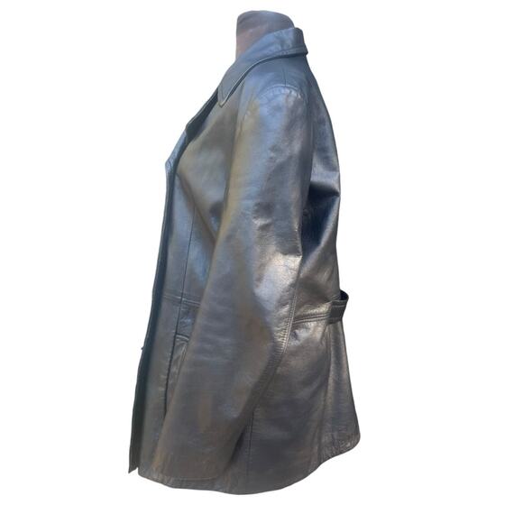 Vtg Double Breasted Classic Minimalist Capsule Soft Leather Coat Womens Size L - Picture 4 of 8